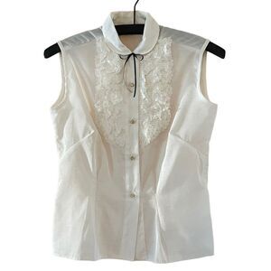Vintage Ruffle Front Sleeveless Blouse